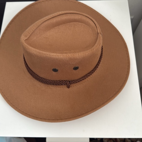 Tan and Brown Wide-Brimmed Fedora Hat - Picture 8 of 9
